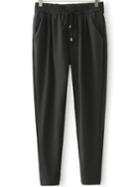 Romwe Women Elastic Waist Drawstring Black Pant