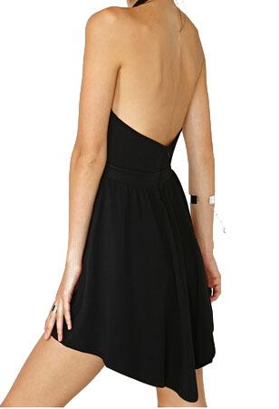 Romwe Halter Open Back Pleated Dress