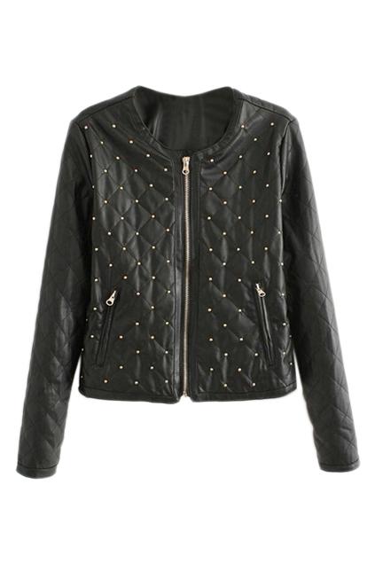 Romwe Rowme Rivets Embellished Pu Jacket