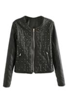 Romwe Rowme Rivets Embellished Pu Jacket