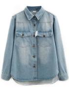 Romwe Blue Letter Print Dip Hem Denim Blouse