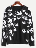 Romwe Black Peace Doves Print Sweatshirt