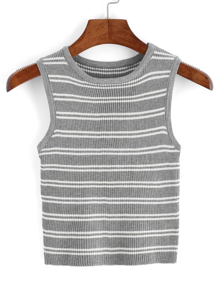Romwe Striped Ribbed Sweater Tank Top