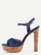 Romwe Blue Denim Ankle Strap Cork Platform Sandals