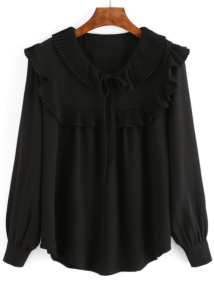 Romwe Doll Collar Lace Up Folds Blouse