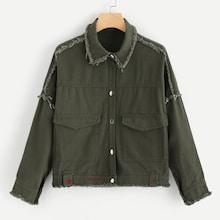 Romwe Embroidery Raw Hem Denim Jacket