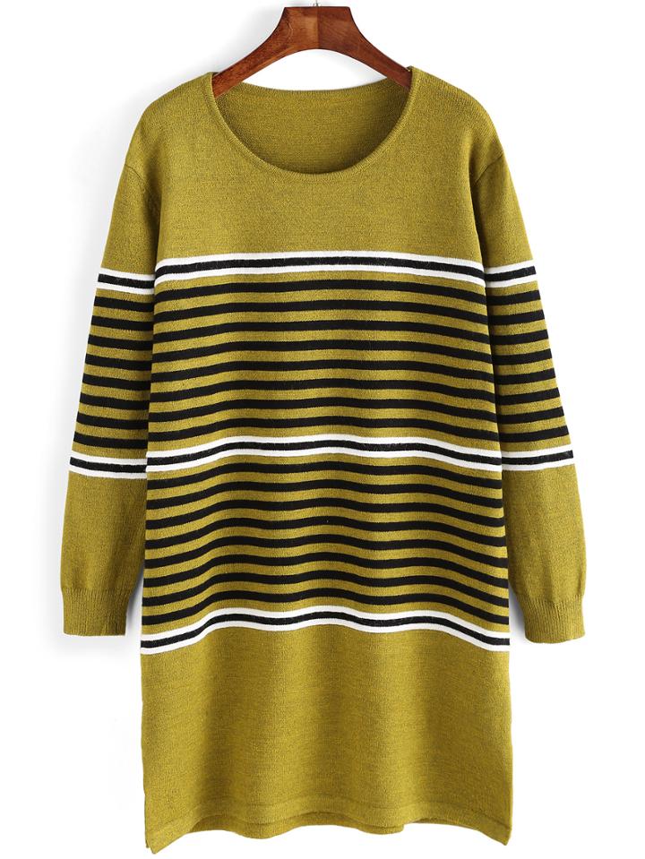 Romwe Striped Straight Sweater Dress