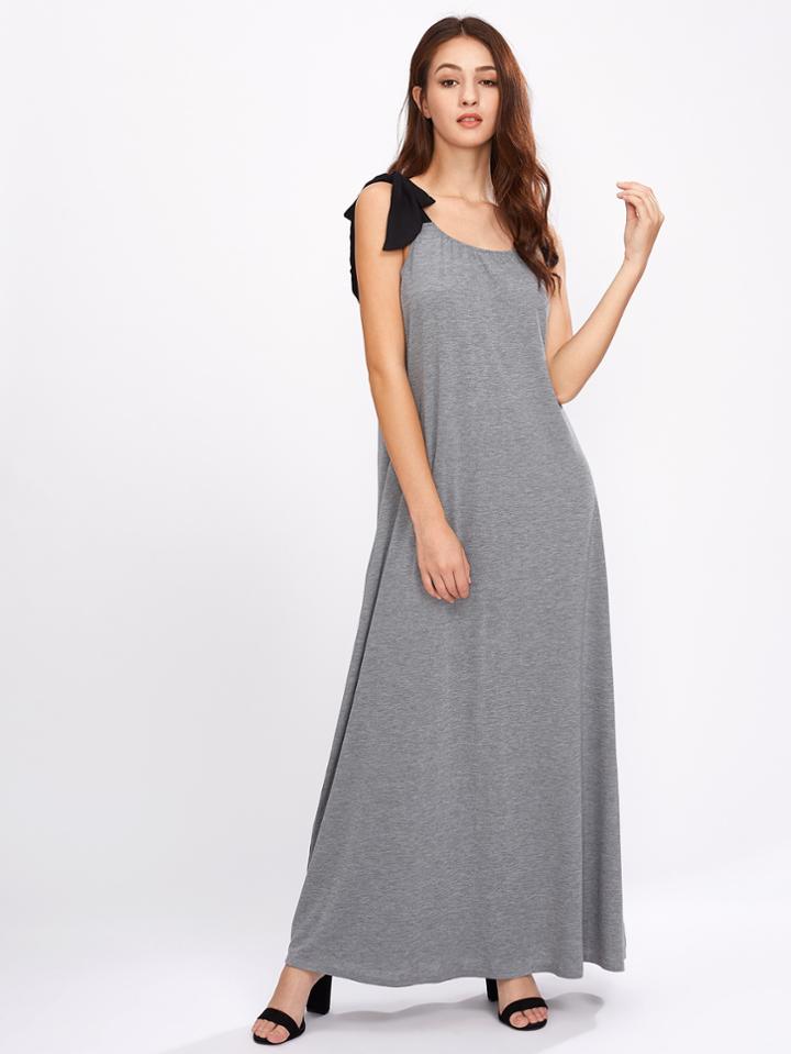 Romwe Contrast Tie-strap Marled Dress