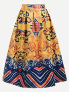 Romwe Yellow Vintage Print Box Pleated Skirt