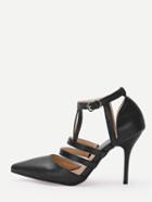 Romwe Black Strappy Pointed Toe Pumps