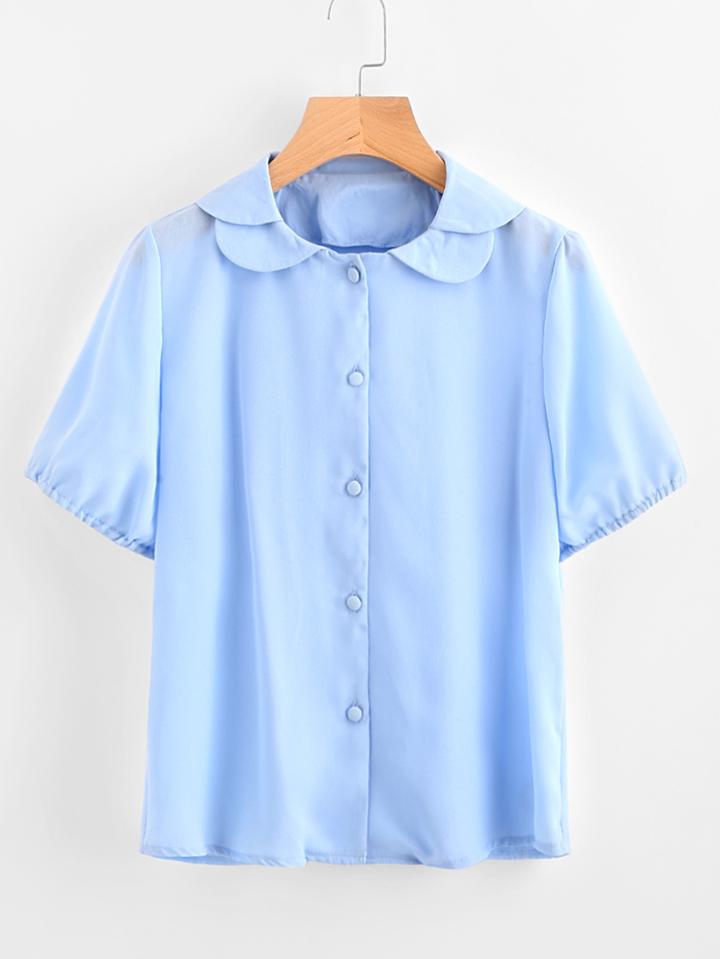 Romwe Doll Collar Elastic Cuff Shirt