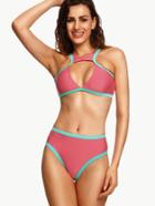 Romwe Cutout Color Block High Waist Bikini Set