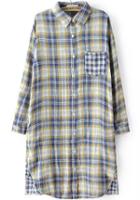 Romwe Lapel With Patch Pocket Plaid Yellow Blouse