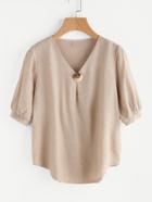 Romwe V-neckline Metal Embellished Curved Hem Blouse