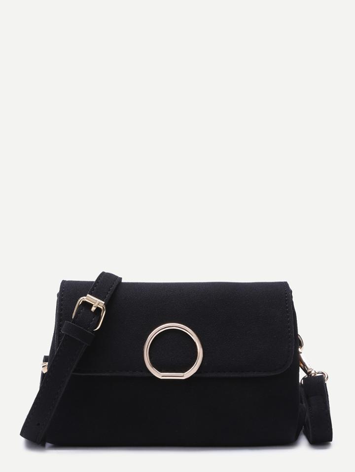 Romwe Black Nubuck Leather Flap Shoulder Bag
