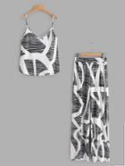 Romwe Abstract Print Cami Top With Pants