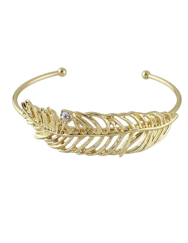 Romwe Gold Leaf Shape Adjustable Bracelet
