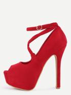 Romwe Crisscross Peep Toe Platform High Heels - Red