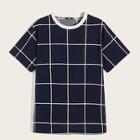 Romwe Guys Contrast Neck Grid Top