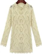 Romwe Stand Collar Bead Knit Cardigan