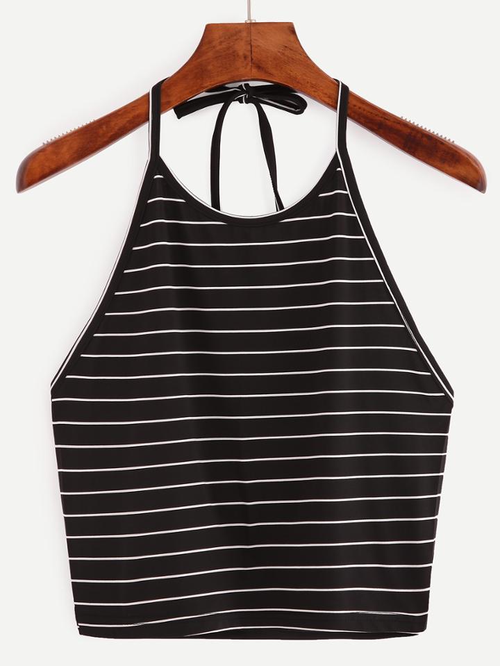 Romwe Halter Striped Cami Top