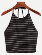 Romwe Halter Striped Cami Top