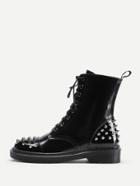 Romwe Rockstud Detail Lace Up Patent Leather Boots