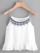 Romwe Embroidered Braided Cami Top