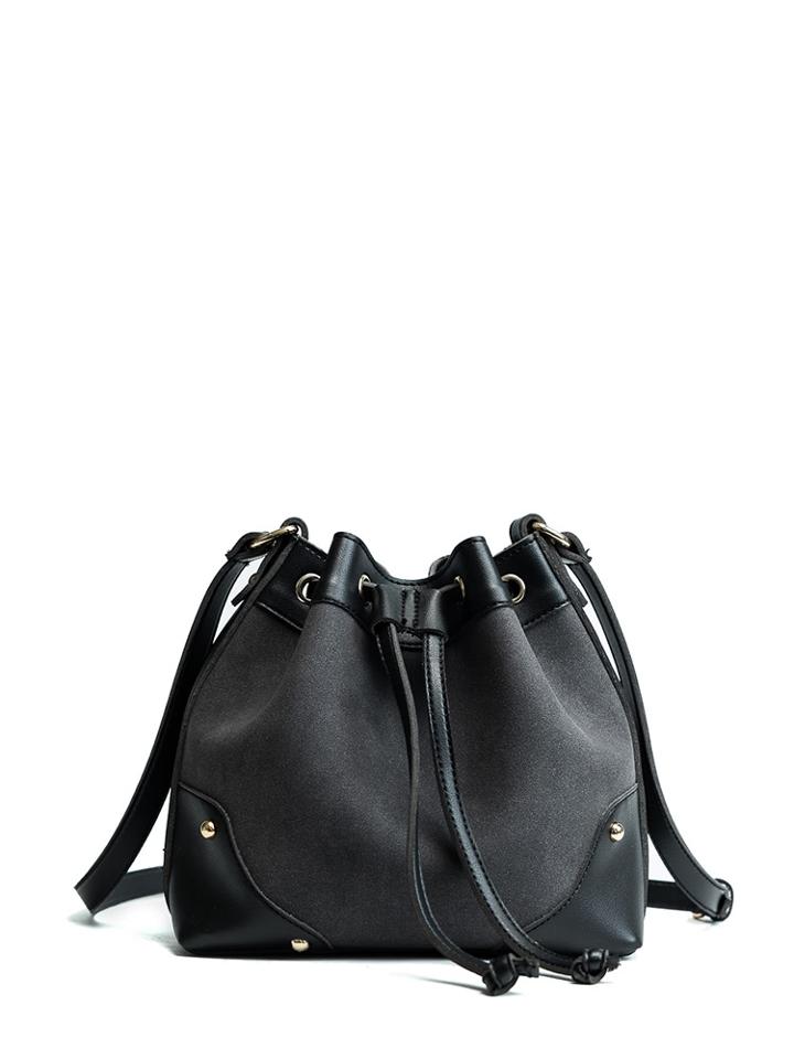 Romwe Studded Detail Contrast Pu Bucket Bag