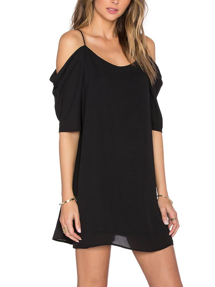 Romwe Cold Shoulder Black Chiffon Shift Dress