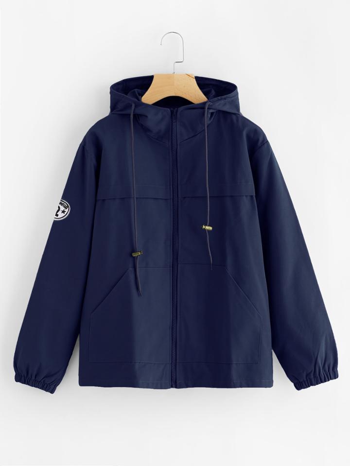 Romwe Patch Detail Hooded Anorak