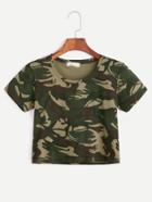 Romwe Camouflage Print Crop T-shirt