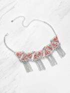 Romwe Rhinestone Triangle Decorated Necklace With Fringe
