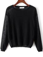 Romwe Round Neck Knit Black Sweater