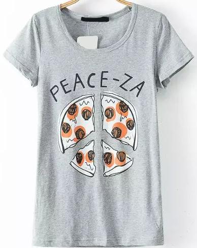 Romwe Pizza Print Loose T-shirt