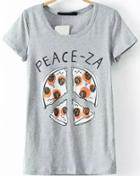 Romwe Pizza Print Loose T-shirt
