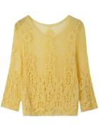 Romwe Yellow Lace Crochet Cropped Blouse