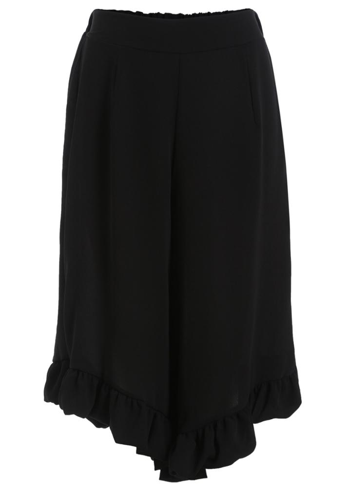 Romwe Peplum Hem Wide Leg Black Shorts