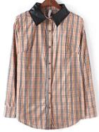 Romwe Contrast Pu Plaid Blouse