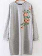 Romwe Grey Embroidery Drop Shoulder Seam Sweatshirt Dress