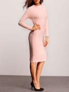 Romwe Pink Long Sleeve Sheath Dress