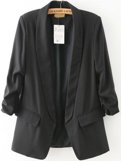 Romwe Black Lapel Long Sleeve Fitted Blazer