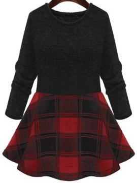 Romwe Long Sleeve Plaid Red Dress