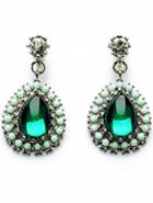 Romwe Green Drop Gemstone Bead Earrings