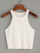 Romwe White Knitted Tank Top