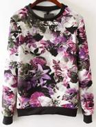 Romwe Floral Print Black Sweatshirt