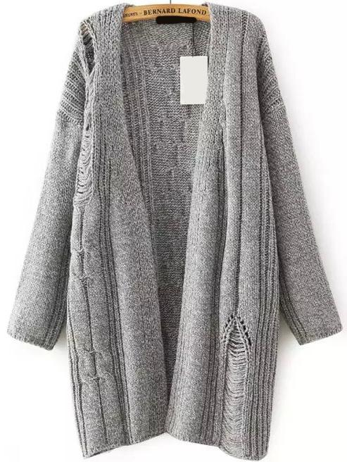 Romwe Long Sleeve Hollow Grey Coat