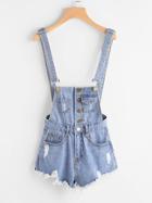 Romwe Button Front Ripped Denim Overalls