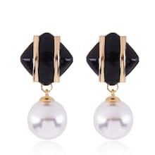 Romwe Square & Faux Pearl Drop Earrings