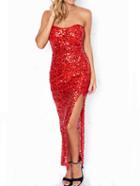 Romwe Strapless With Sequined Split Dress